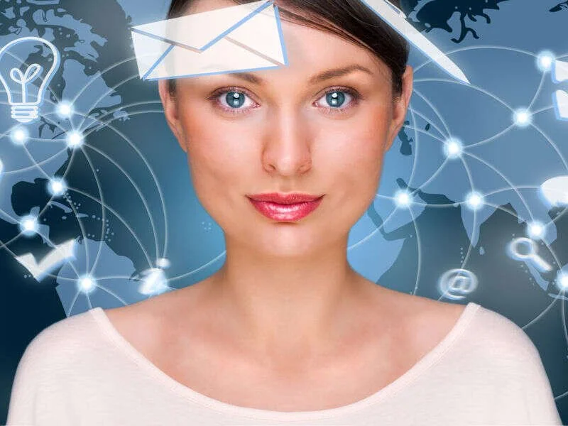 Portrait de femme et rÃ©seau de communication